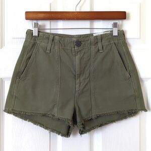 Citizens Of Humanity Meghan Surplus Twill High Waisted Raw Hem Shorts Green 25